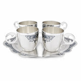 Edles Trinkbecker Set 5-teilig mit Serviertablett aus 925er Silber mit Niello-Verzierung, echte Männergeschenke.