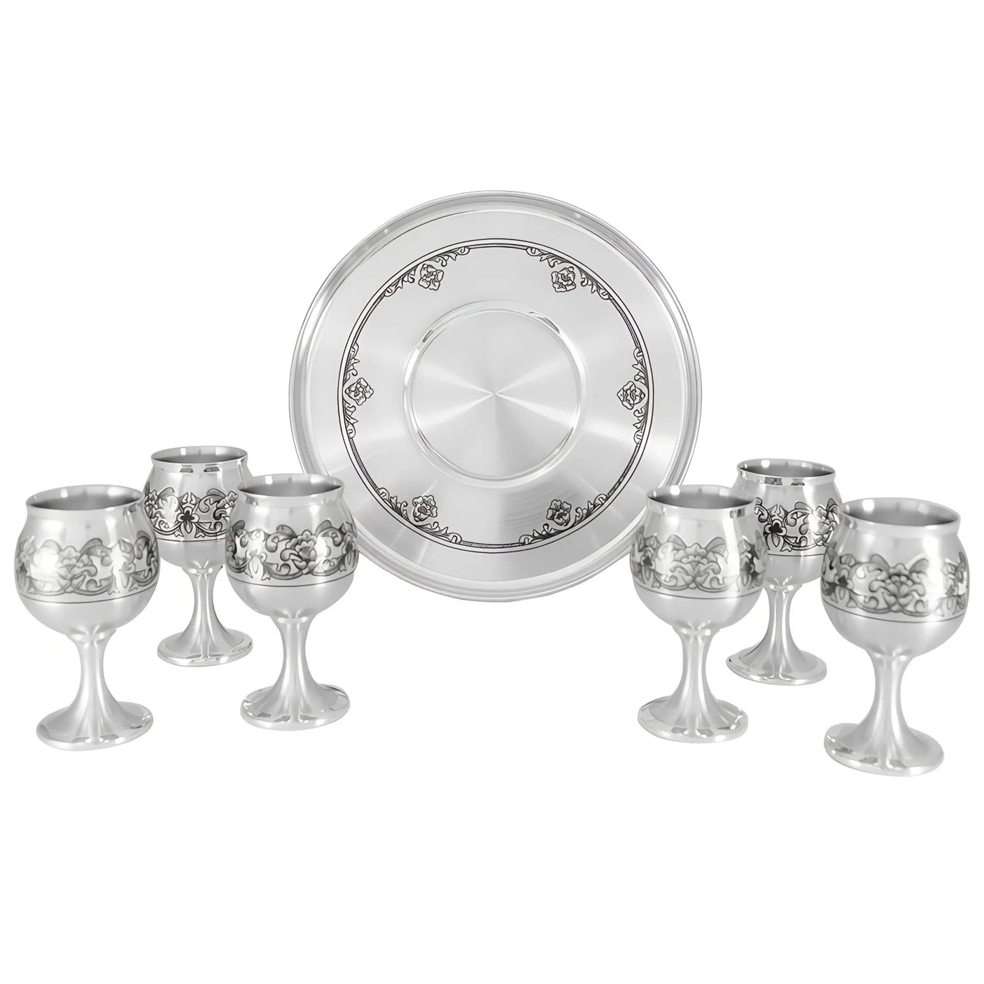 Cognac-Service 925 Silber Niello Classique 7-teilig Schwenker mit Serviertablett