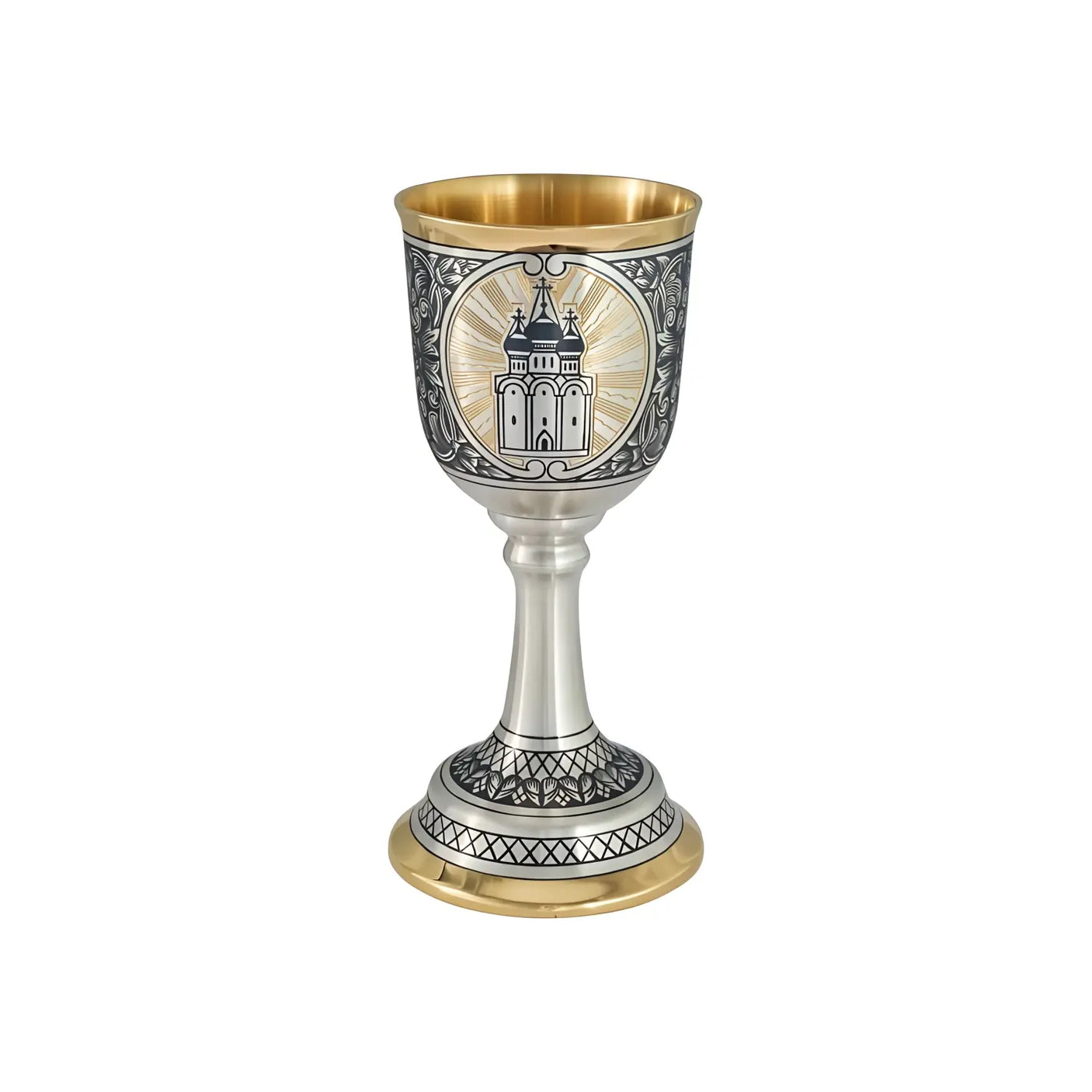 Stielglas 925 Silber Niello Kirche Weliki Ustjug — vergoldet