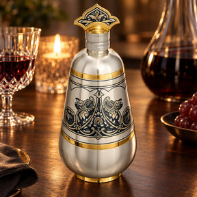 Schnapskaraffe 925 Silber vergoldet Couronne 270 ml — Lifestyle-Setting am Weintisch
