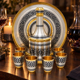 Schnapsservice 925 Silber vergoldet Opulence 8-teilig — Lifestyle-Setting am Weintisch