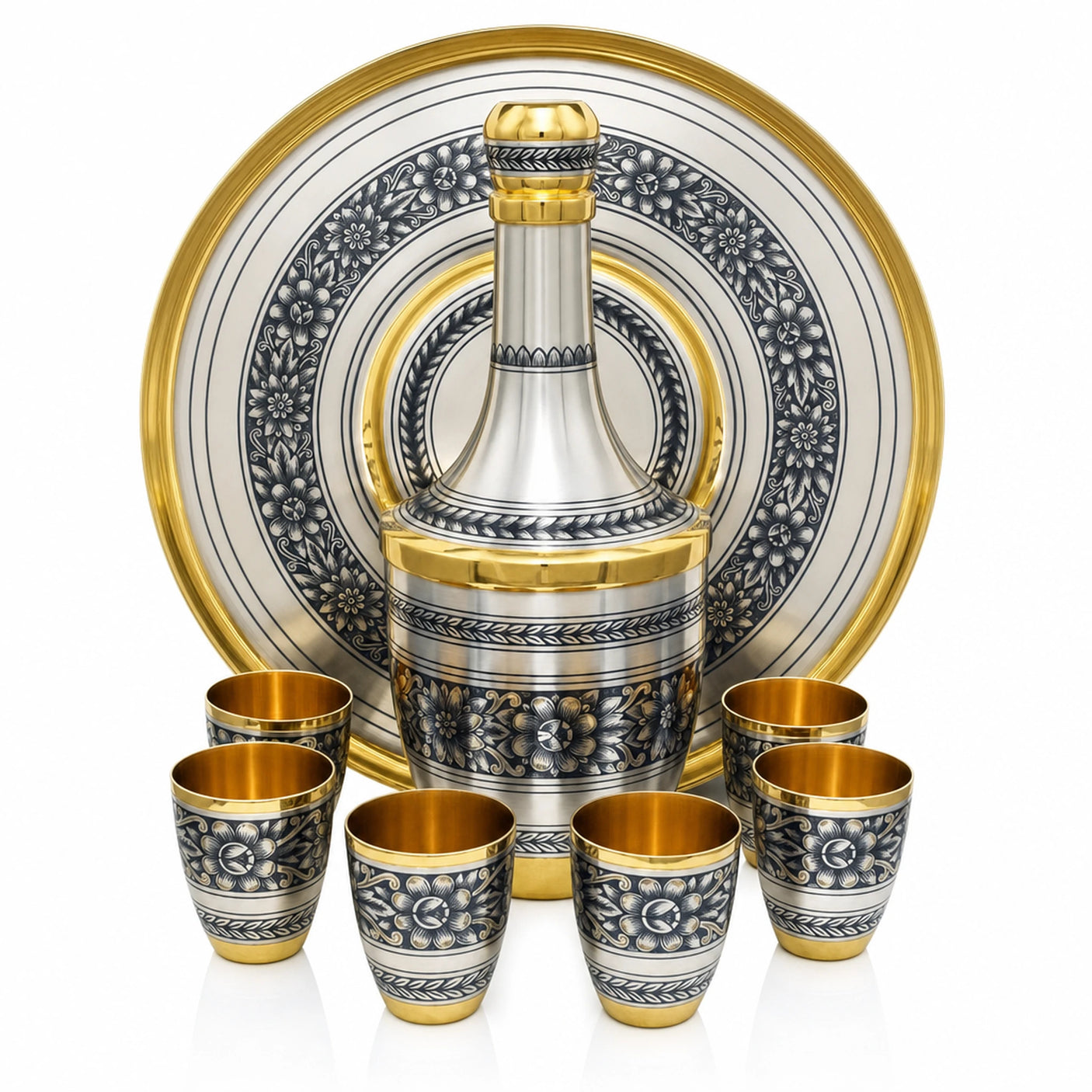 Schnapsservice 925 Silber vergoldet Opulence 8-teilig Karaffe Gläser Tablett