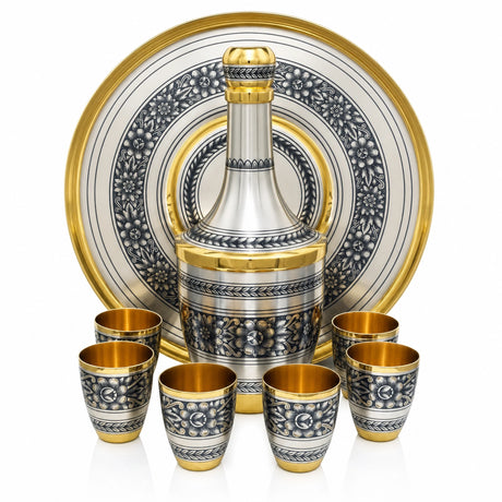 Schnapsservice 925 Silber vergoldet Opulence 8-teilig Karaffe Gläser Tablett