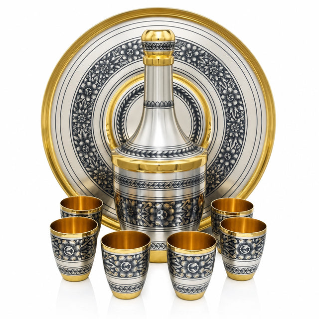 Schnapsservice 925 Silber vergoldet Opulence 8-teilig Karaffe Gläser Tablett
