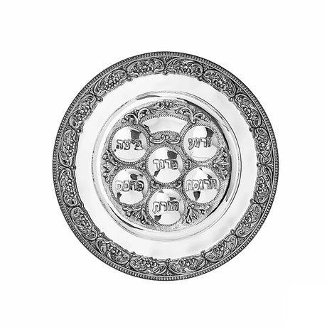 Sederteller 925 Silber Signature 38 cm — sechs beschriftete Mulden, ziselierte Fahne mit Ranken, Zaramella
