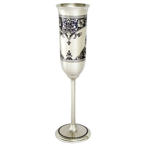 Sektglas 925 Silber Niello — Champagner-Kelch mit dunklem Blütenornament am hohen Schlanken Kelch