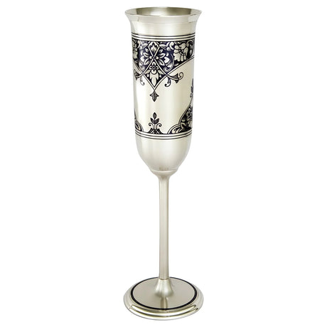 Sektglas 925 Silber Niello — Champagner-Kelch mit dunklem Blütenornament am hohen Schlanken Kelch