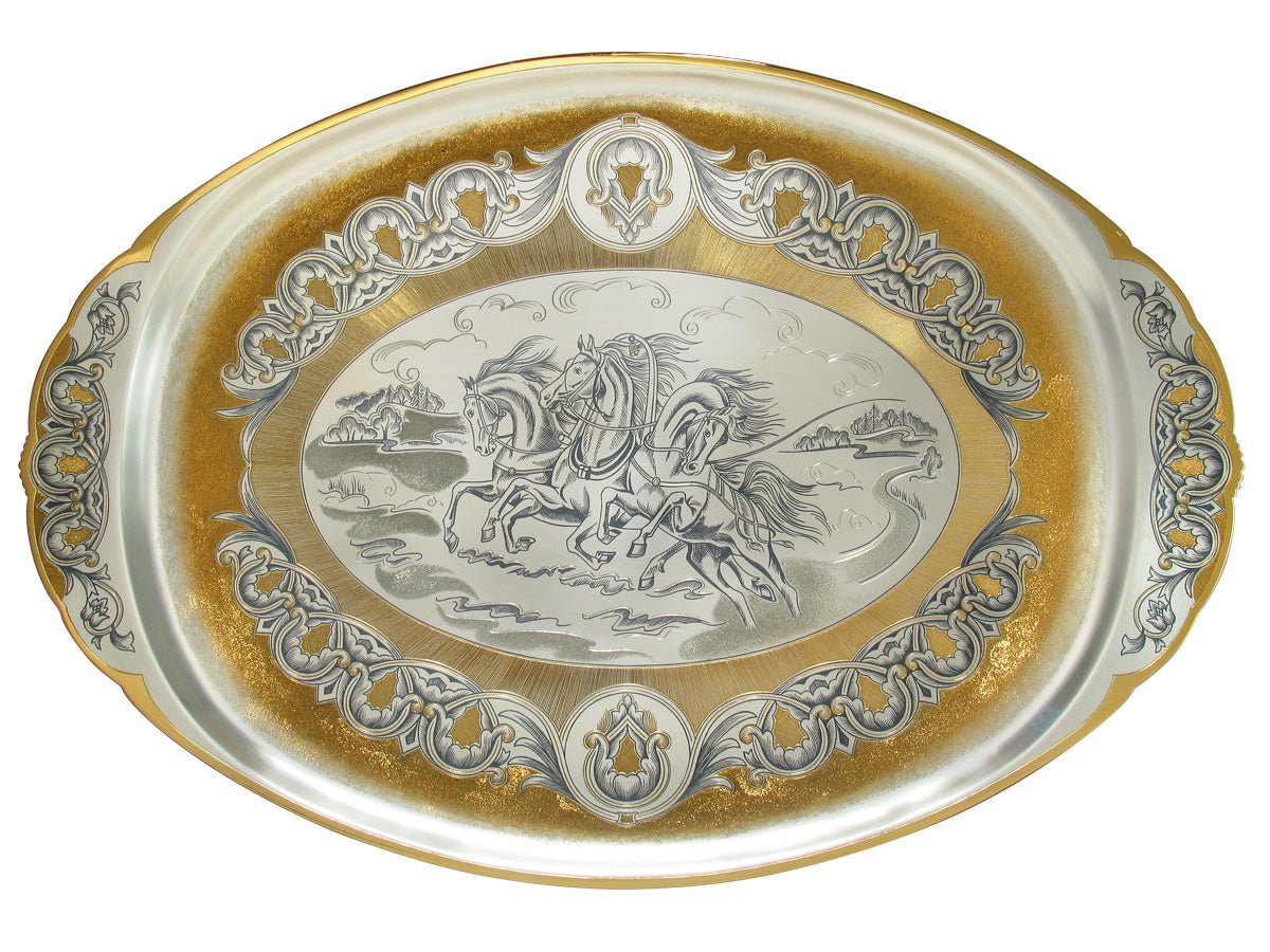 Silver tray 925 silver gold-plated oval Troika