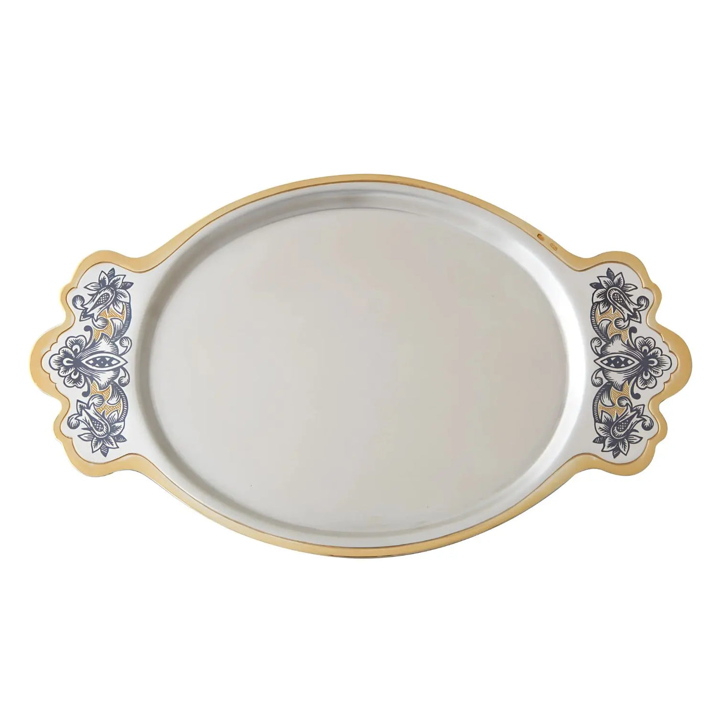 Serviertablett Tradition 925 Silber vergoldet – ovales Tablett mit Niello-Verzierung