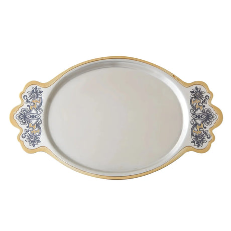 Serviertablett Tradition 925 Silber vergoldet – ovales Tablett mit Niello-Verzierung