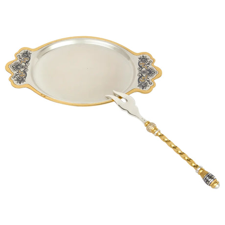 Serviertablett & Zitronengabel Set „Tradition“ – 925 Silber vergoldet mit Niello