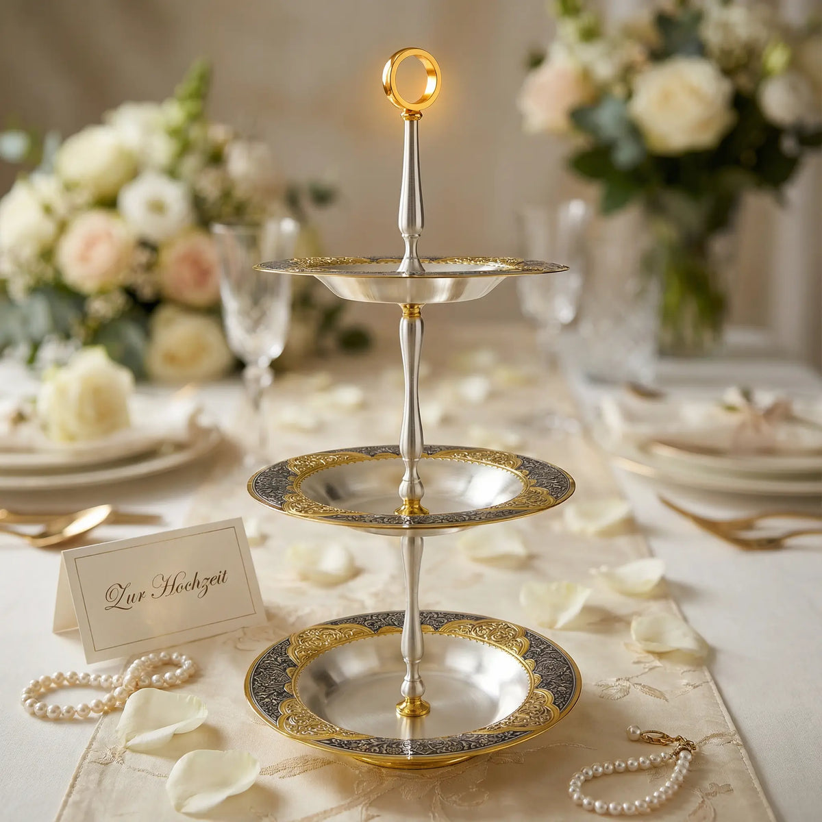 925 silver gold-plated tiered serving stand · 3-tiered · Tsarist Festival Collection