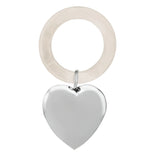 Babyrassel 925 Silber — großes 3D-Herz hochglanzpoliert an perlweißem Acryl-Beißring, gravierbar, Zaramella