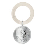 Babyrassel 925 Silber Schwan: Acrylring-Rassel mit Rund-Anhänger und Schwan-Relief im Schilf.