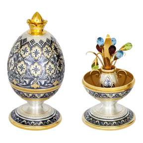 Ei aus 925 Sterling Silber mit Niello-Verzierung & Vergoldung – luxuriöses Sammlerstück mit floralen Mustern.