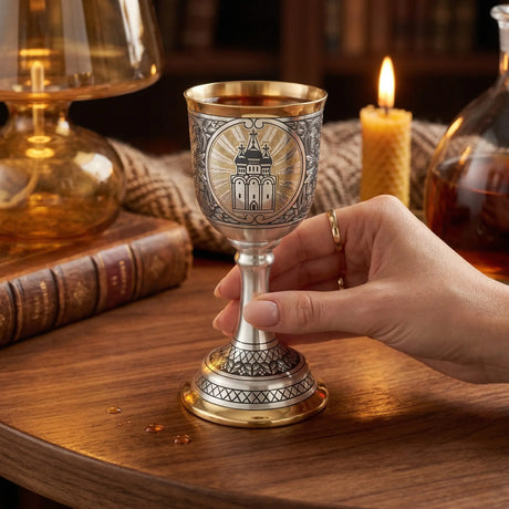 Stielglas 925 Silber Niello Kirche Weliki Ustjug — vergoldet