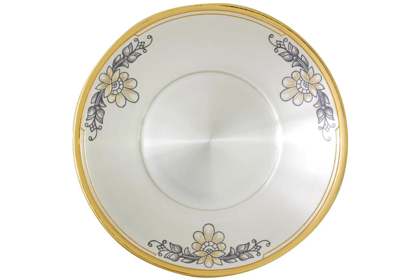 Untertasse 925 Silber vergoldet Niello — Silberteller mit floralem Niello-Blumendekor, Aufsicht