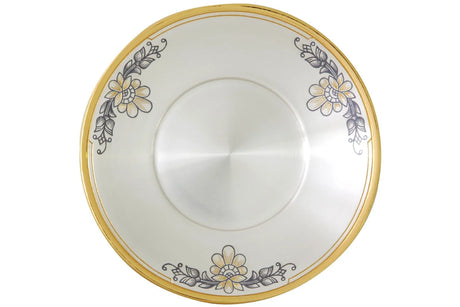 Untertasse 925 Silber vergoldet Niello — Silberteller mit floralem Niello-Blumendekor, Aufsicht