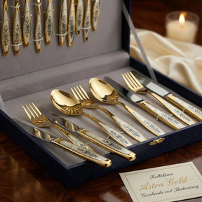 Tafelbesteck Set 24 - tlg 925 Silber Niello | Astra Gold | 6 Personen