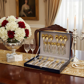 Silberbesteck Set 24 - teilig 925 Sterling Silber vergoldet