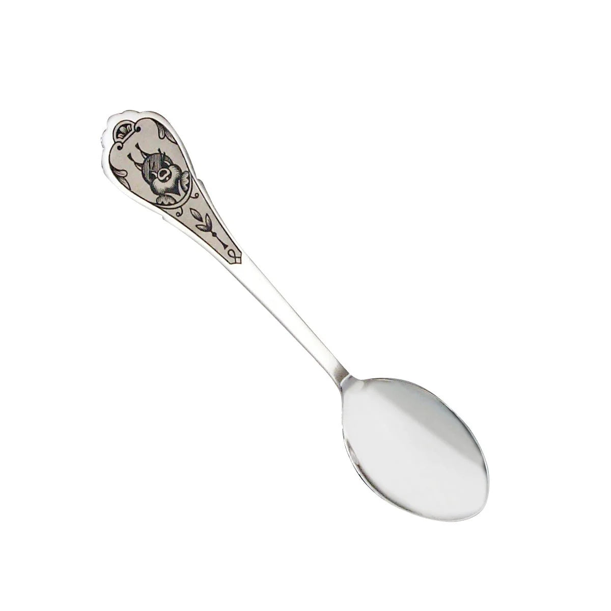 Kinderlöffel 925 Silber Eichhörnchen-Niello — Silberlöffel mit Eichhörnchen-Motiv am Griffende