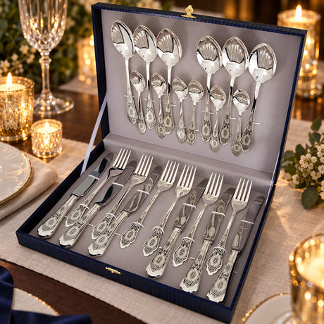 Silberbesteck Set 24-tlg. Fest Design in der Geschenkkassette — Lifestyle-Setting