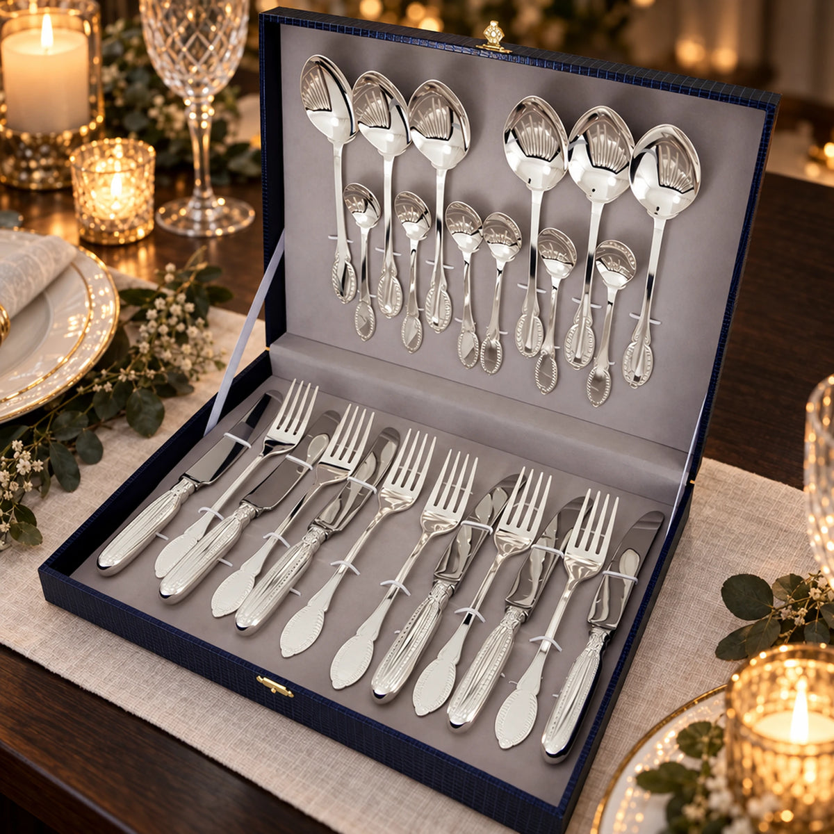 Silberbesteck Set 24-teilig 925 Sterling Silber in der Geschenkkassette — Lifestyle-Setting