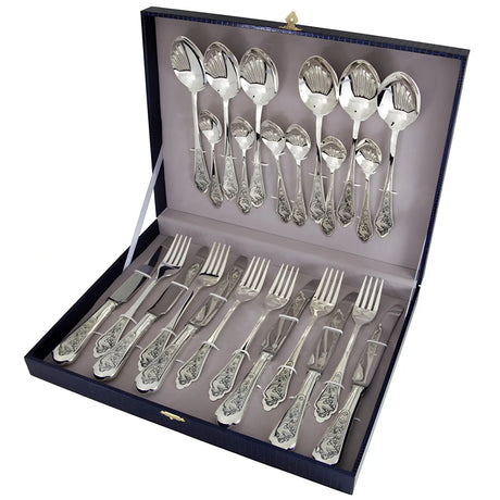 Silberbesteck Set 24 - teilig 925 Sterling Silber – Taube Niello