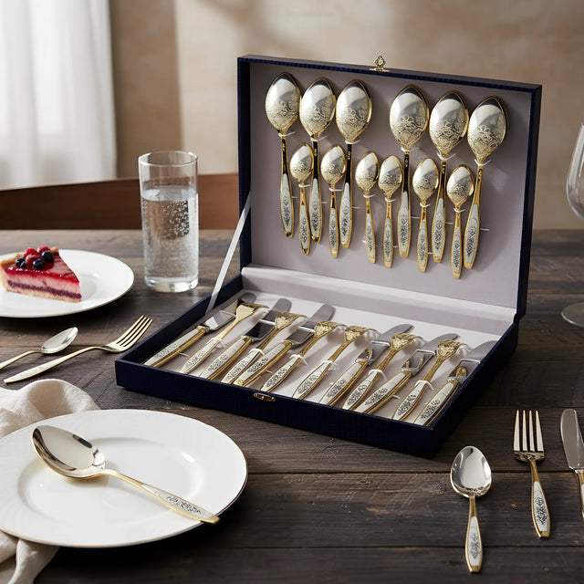 Silberbesteck Set 24 - teilig 925 Sterling Silber vergoldet – Astra Classic
