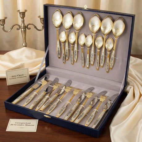 Tafelbesteck Set 24 - tlg 925 Silber Niello vergoldet | Astra Classic