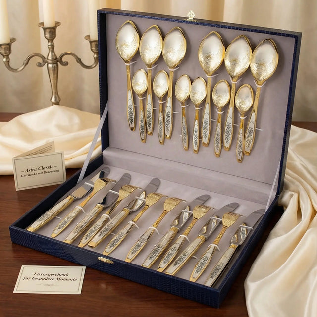 Tafelbesteck Set 24 - tlg 925 Silber Niello vergoldet | Astra Classic