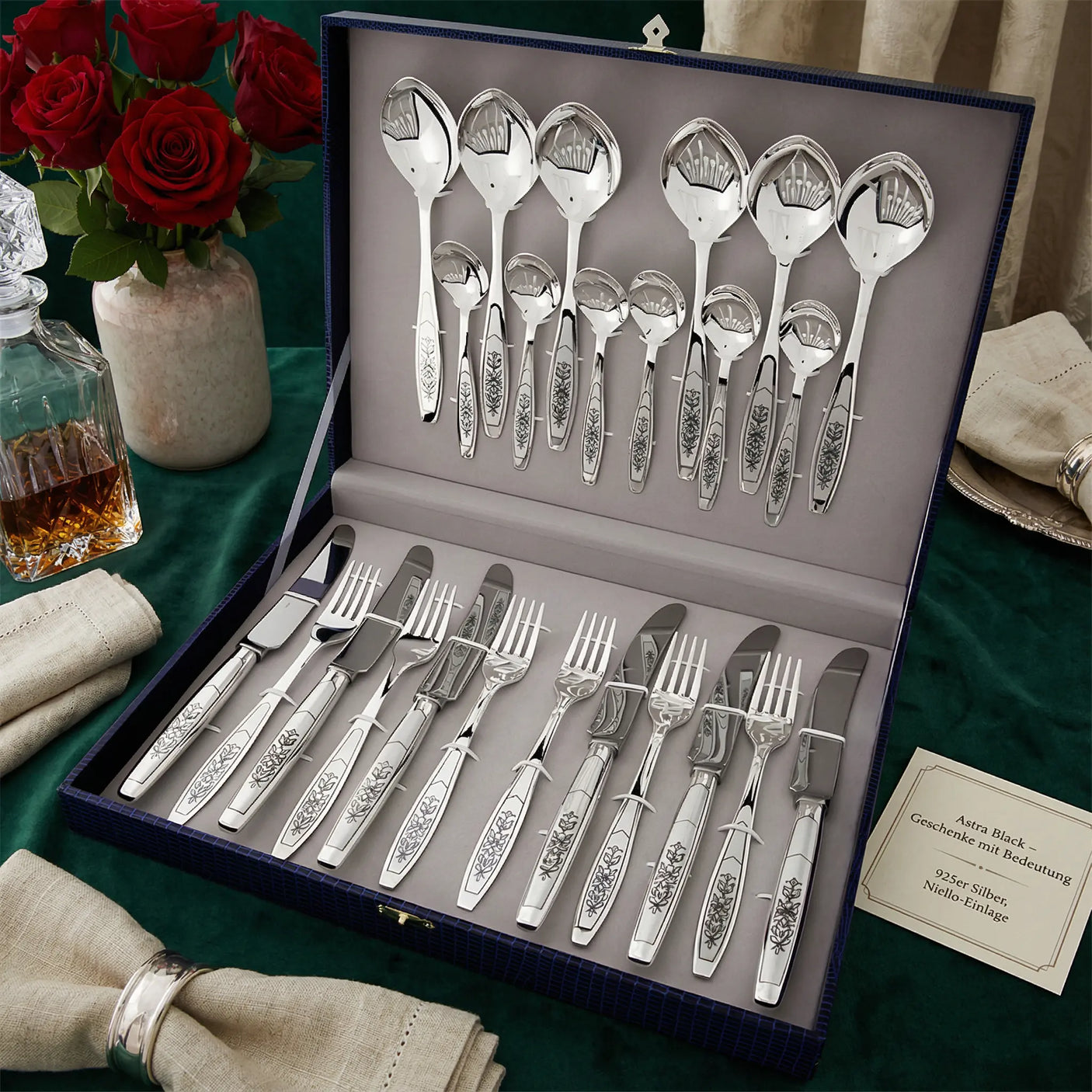 Silberbesteck Set 24 - tlg 925 Silber Niello | Astra Black