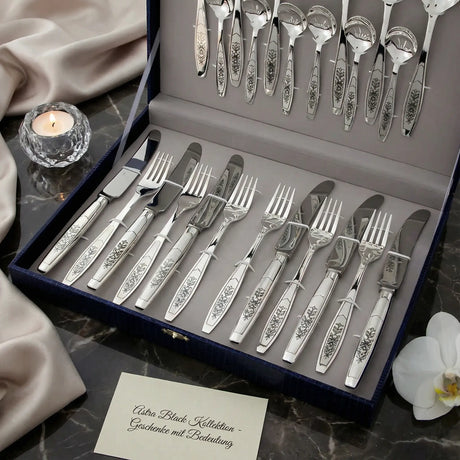Silberbesteck Set 24 - tlg 925 Silber Niello | Astra Black
