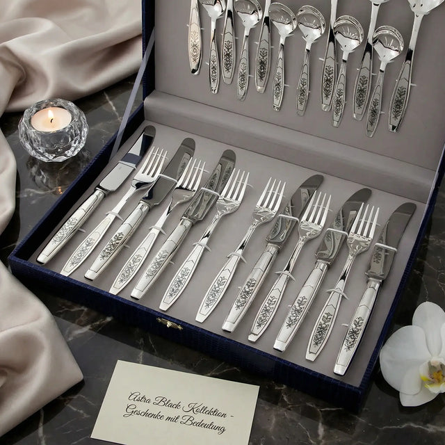 Silberbesteck Set 24 - tlg 925 Silber Niello | Astra Black