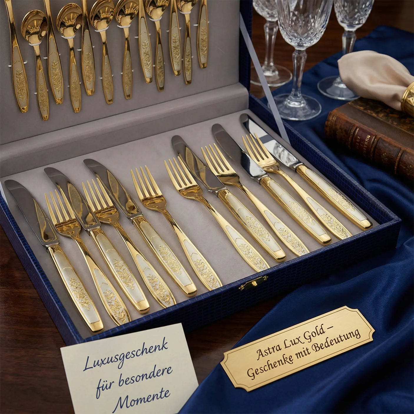 Tafelbesteck Set 24 - tlg 925 Silber vollvergoldet | Astra Lux Gold