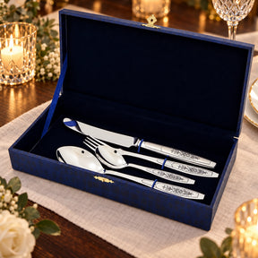 Silberbesteck Set 4-teilig 925 Silber Astra Black in der Geschenkkassette — Lifestyle-Setting