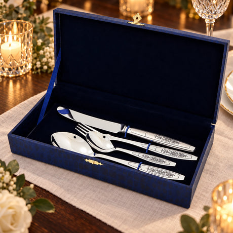 Silberbesteck Set 4-teilig 925 Silber Astra Black in der Geschenkkassette — Lifestyle-Setting
