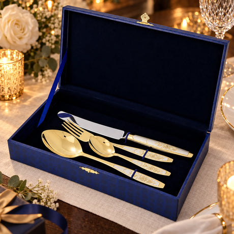Silberbesteck Set 4-teilig 925 Silber Astra Non-Niello in der Geschenkkassette — Lifestyle-Setting