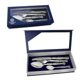 Silberbesteck-Set 925 Silber Niello Margarita — 4 Teile mit Messer, Gabel, Löffel in offener blauer Geschenkbox