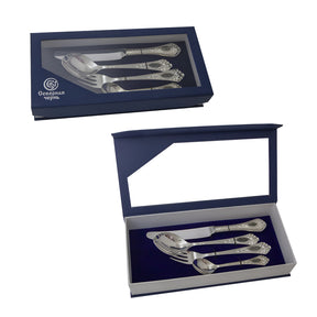 Silberbesteck 4-teilig mit Niello-Griffen, Dessertset in Geschenkbox – Kollektion Relief aus 925 Sterling Silber.