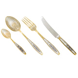 Silberbesteck Set Astra Classic 4-teilig: Tafellöffel, Gabel, Messer, Teelöffel – 925 Silber mit Niello-Gravur und Vergoldung für 1 Person