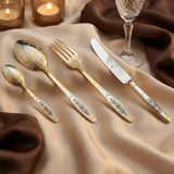 Silberbesteck Set 4 - tlg 925 Silber Niello vergoldet | Astra Classic