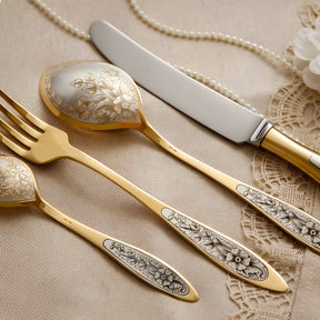 Silberbesteck Set aus 925 Silber Harmonie Gold 4 - teilig