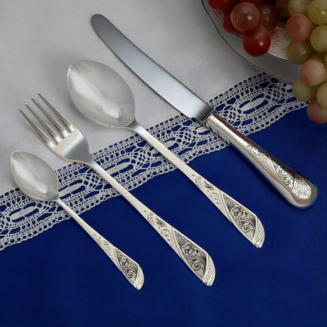 Silberbesteck Set Snowdrop – 4 - teilig, 925 Silber, Niello