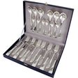 24-teiliges Silberbesteck-Set im Snowdrop Design aus 925 Sterling Silber mit Niello-Verzierung in luxuriöser Geschenkbox.