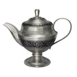 Teekanne 925 Silber Niello mit dunklen Blütenbändern auf Standfuß und Henkel — 450 ml, festliches Teeservice