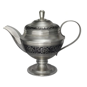 Teekanne 925 Silber Niello mit dunklen Blütenbändern auf Standfuß und Henkel — 450 ml, festliches Teeservice