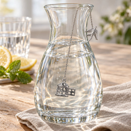 SilberKlar Wasser-Erfrischer an Kette Freiheit — Lifestyle-Setting an der Wasserkaraffe