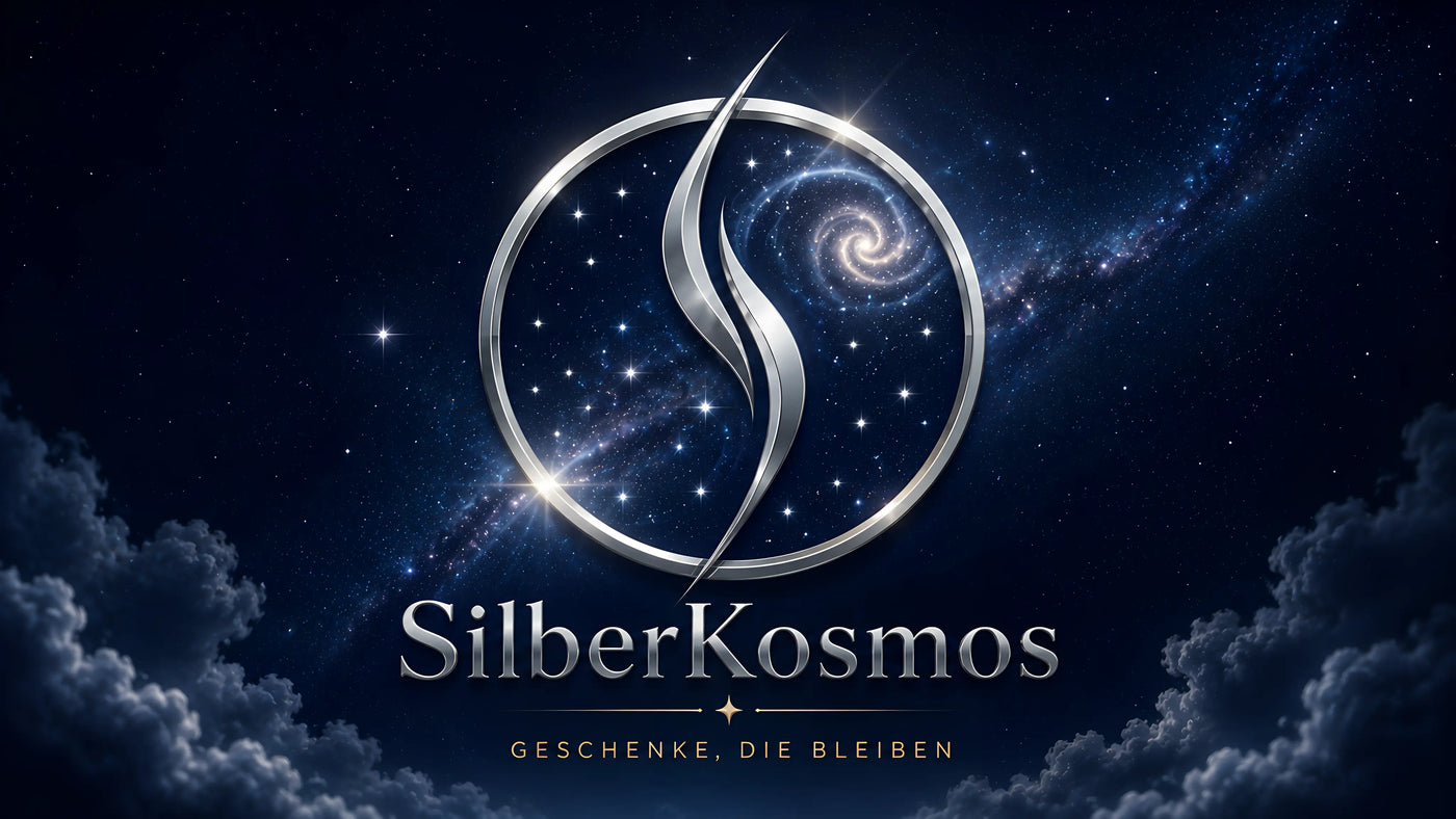 SilberKosmos Hero Banner mit silbernem Logo im Sternenhimmel – emotionale Welt hochwertiger Geschenke aus 925 Silber
