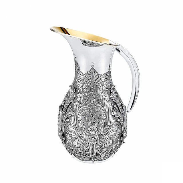 Silberkrug 925 Silber Signature Salome — ziselierter Akanthusbauch, glatte Schulter, vergoldete Innenseite, Zaramella
